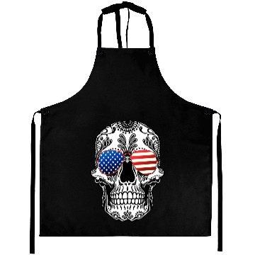 Discover Skull American Flag Glasses Sugar Skull US Stars Aprons