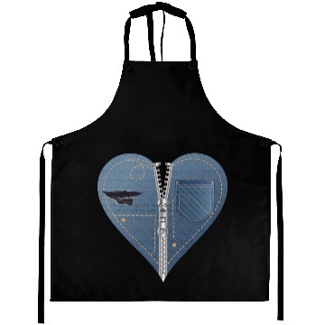 Discover light blue heart in jeans look with zipper Aprons