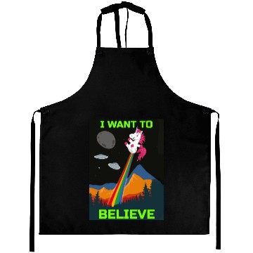 Discover Unicorn "I Want To Believe" UAP Outfit Alien Ufo Aprons