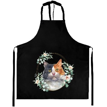Discover Calico Cat in a Floral Gold Wreath Frame Aprons