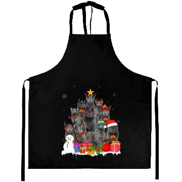 Discover Funny Russian Blue Christmas Tree Pet Cat Lover Aprons