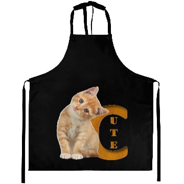Discover International Cat Day - Cute Cat - Monogram (C) Aprons