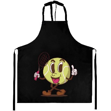 Discover funky tennis ball walking cartoon face retro style Aprons