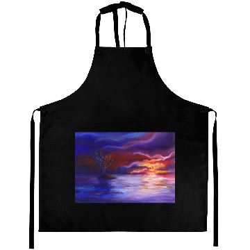 Discover Colorful Sunset Landscape Painting Aprons
