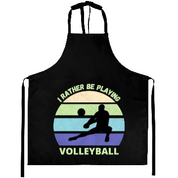 Discover I rather be playing volleyball retro sunset Aprons