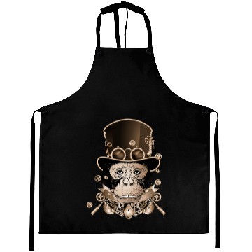 Discover Steampunk monkey with ancient cylinder hat look Aprons