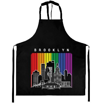 Discover Brooklyn New York Skyline Rainbow Flag Aprons