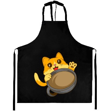 Discover Cute Cat waving from behind a coffee cup Aprons