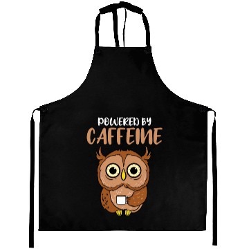 Discover Powered By Caffeine For Owl Lover Aprons