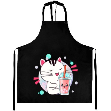 Discover Kawaii Anime Cat Bubble Tea Fan Aprons