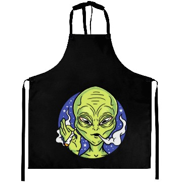 Discover Weed Smoking Alien For Weed Lover Aprons