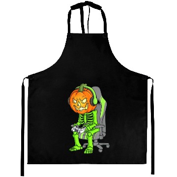 Discover Gaming Halloween Skeleton Jack O Lantern Gamer Boy Aprons
