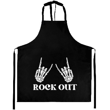 Discover rock and roll rock out skeleton hand peace sign Aprons