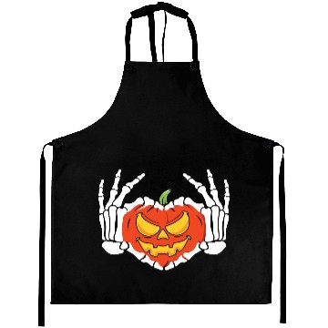 Discover Skeleton Hand Heart Sign Funny Halloween Aprons