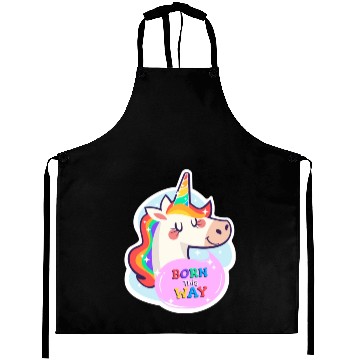 Discover Born This Way Pride LGBT Queer Unicorn Sticker Aprons