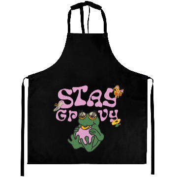 Discover Stay Grvy - Pink Dark Green Typecentric Aprons