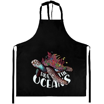 Discover Save The Ocean Sea Turtle Reefs Cartoon Aprons