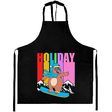 Discover Winter Holiday Bear Snowboard Retro Snowboarding Aprons
