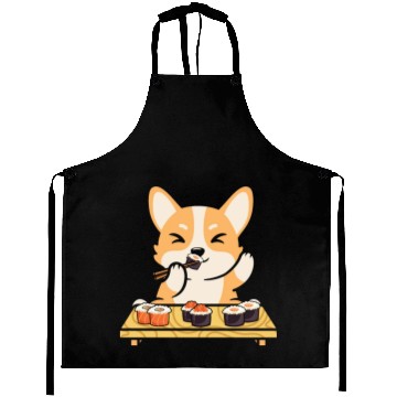 Discover Kawaii Dog Eating Sushi Rolls Aprons