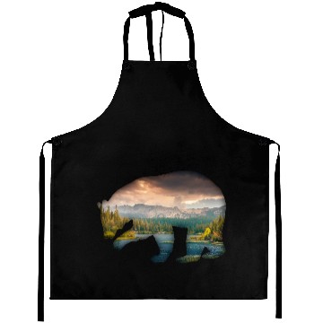 Discover Bear bear silhouette with forest fill Aprons