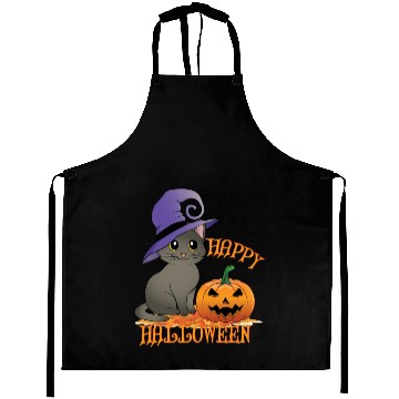 Discover Happy Halloween Cat Pumpkin Witch Hat Aprons