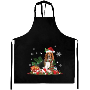 Discover Christmas Basset Hound wearing a Santa Claus Hat Aprons