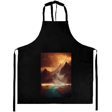 Discover Mountains on a river mystery painting Aprons
