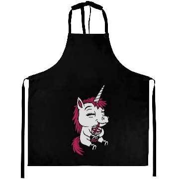 Discover Boba tea drinking unicorn Aprons