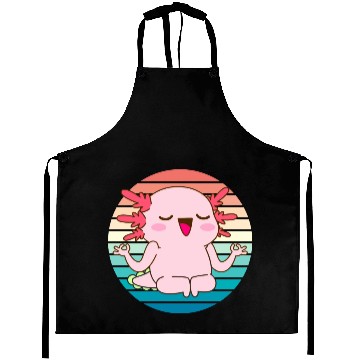 Discover Adorable Meditating Axolotl Retro Sunset Aprons