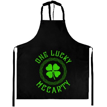 Discover One Lucky McCarty Irish Family Four Leaf Clover Aprons