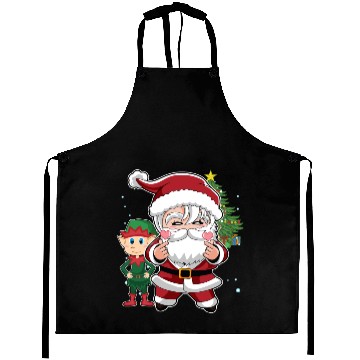 Discover Cute Santa and Elf K-Pop Design Christmas Aprons