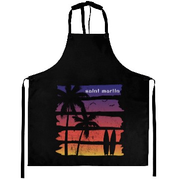 Discover Cool Saint Martin Surfing Fan Beach Palm Tree Aprons