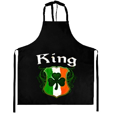 Discover King Irish Surname Ireland Flag Shield Shamrock Aprons