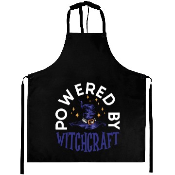 Discover Powered By Witchcraft Witch Hat Spooky Sorcery Aprons