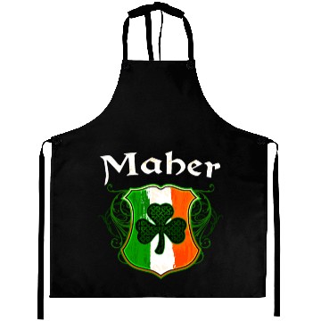 Discover Maher Irish Surname Ireland Flag Shield Shamrock Aprons