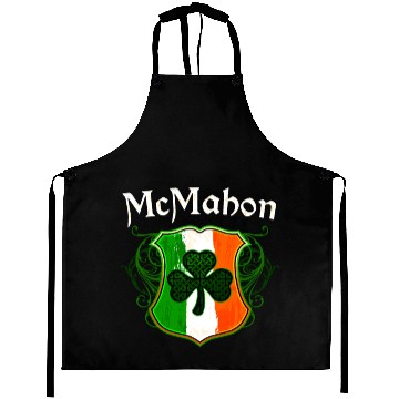 Discover McMahon Irish Surname Ireland Flag Shield Shamrock Aprons