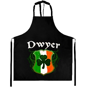 Discover Dwyer Irish Surname Ireland Flag Shield Shamrock Aprons