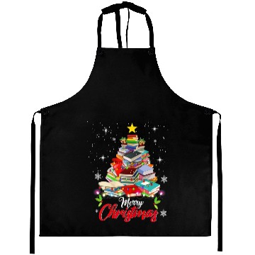 Discover Merry Christmas Tree Love Reading Books Librarian Aprons