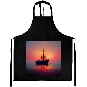 Discover Old Ship in sunset great scenery, oil paint Aprons