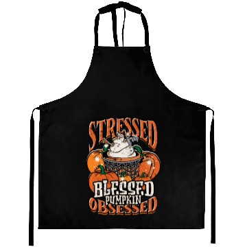 Discover Stressed Blessed Pumpkin Obsessed - pumpkin Aprons