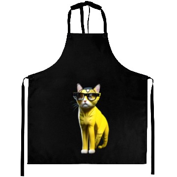 Discover Yellow cute cat character _ cat’s sticker. Aprons