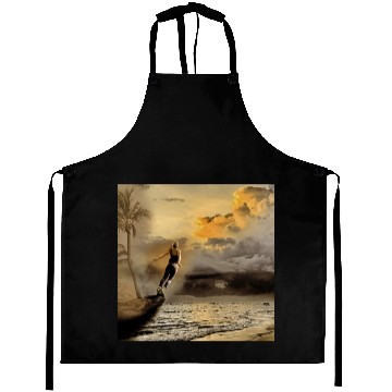 Discover dark blue ocean waves storm fantasy Aprons