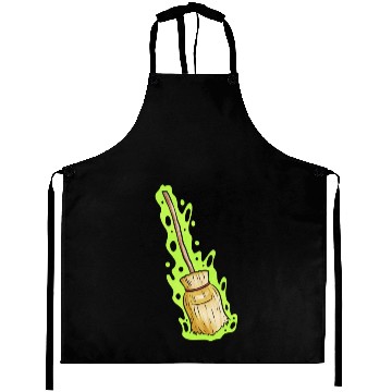 Discover Magic Witch Broom With Green Shimmer Halloween Aprons