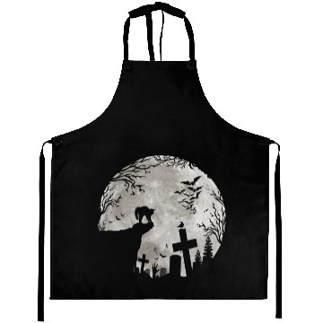 Discover Halloween Black Cat Werewolf Full Moon Bats trick Aprons