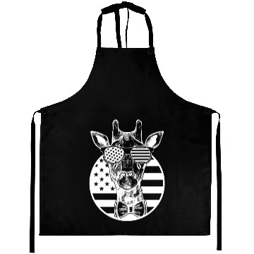 Discover Funny Giraffe American Flag Giraffe US Flag Aprons