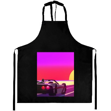 Discover Synthwave Outrun Sports Car Beach Sunset Aprons