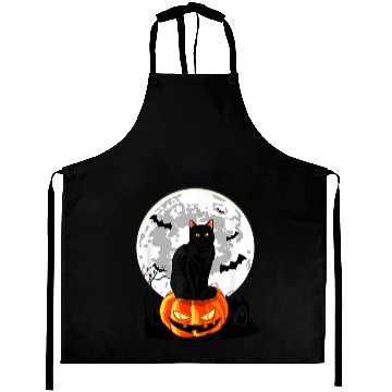 Discover Black Cat On Pumpkin Aprons Full Moon Halloween