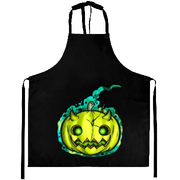 Discover Green Pumpkin Spirit With Horns Halloween Aprons