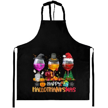 Discover Wine Glasses Witch Santa hat Happy Hallothanksmas Aprons