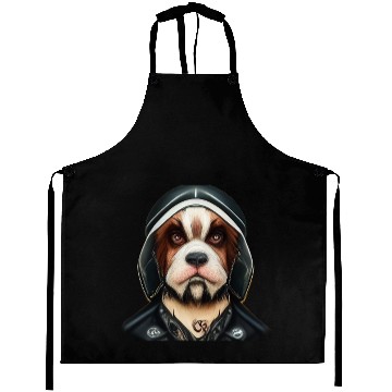 Discover Biker Saint Bernard's dog portrait motorcycle Aprons